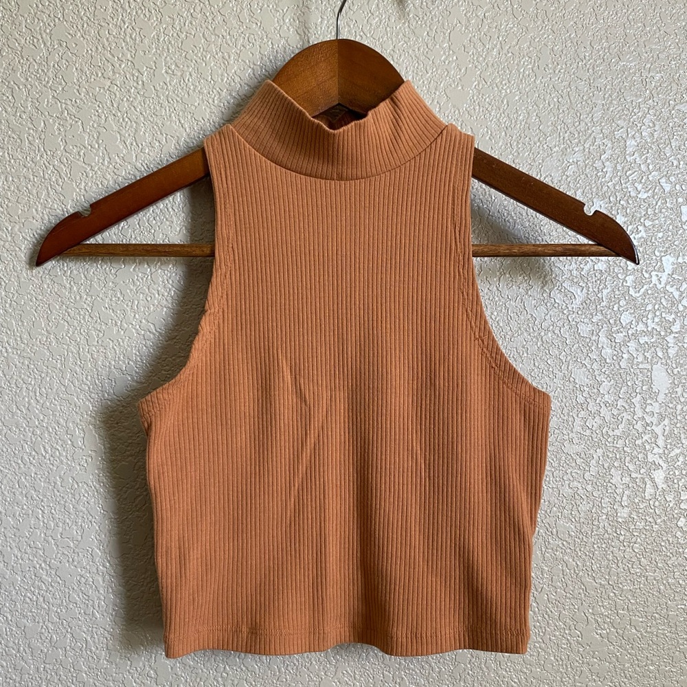 Aeropostale brown ribbed turtle neck tank top